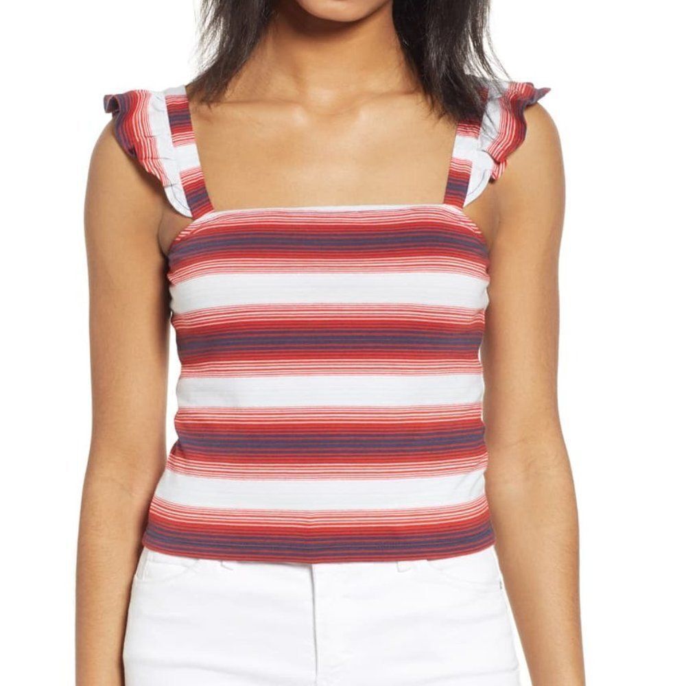 BP. Stripe Ruffle Strap Crop Tank sz 1X